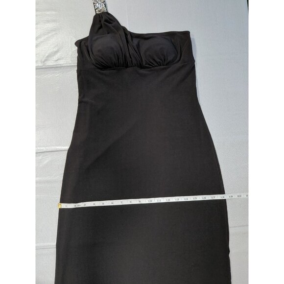 Y2K Sweet Storm One Shoulder Black Dress Med Beaded Long Formal Romantic Goth - Picture 11 of 13